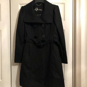 GUESS Peacoat Belted Coat Jacket Black Wool L